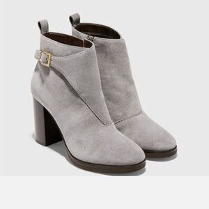 Cole Haan Harrington Grand Riding Boot Stormcloud Grey Suede Heel Womens